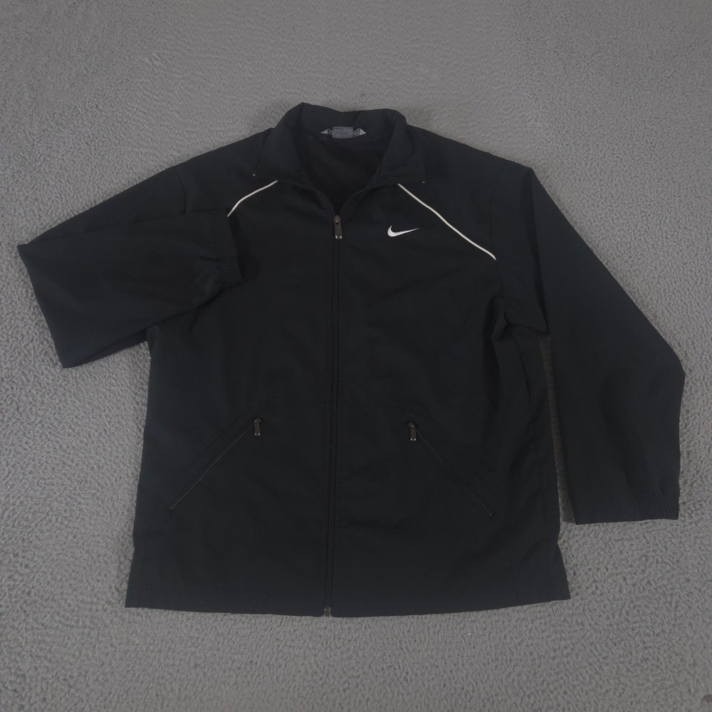 VTG Nike Jacket Mens L‎ Black Swoosh Full Zip Mesh Lined Track Windbreaker Y2K